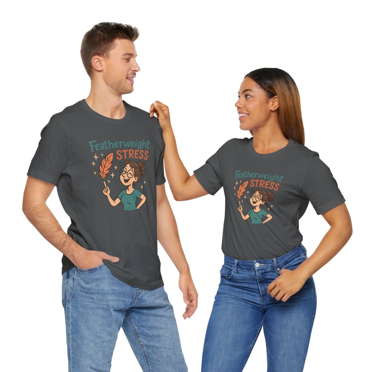 "Featherweight Stress" Unisex Tee, Funny Graphic T-Shirt, Relaxation Shirt, Gift for Mental Health Awareness, Cute Casual Wear - MINDSet Collection - AI Tee Hero