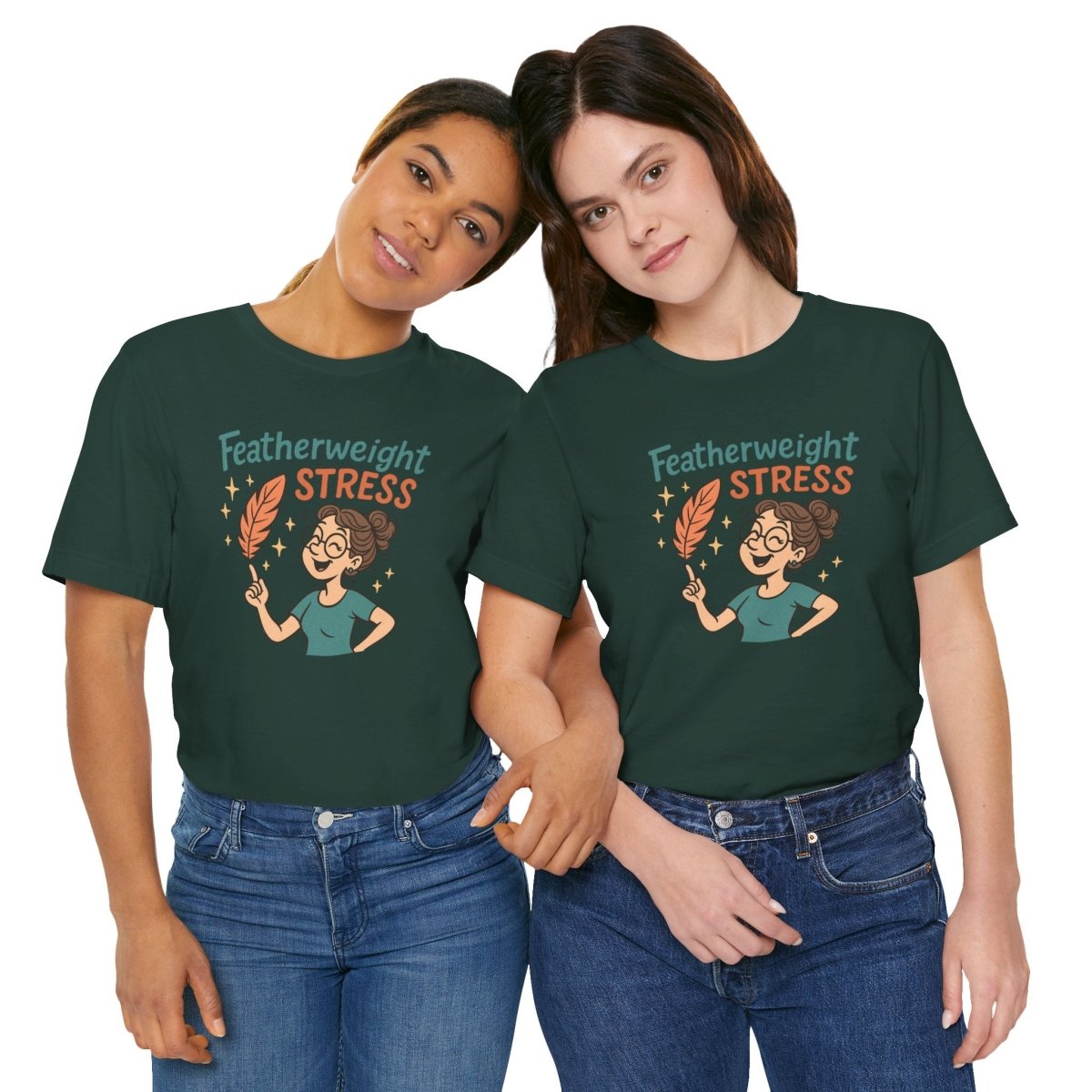 "Featherweight Stress" Unisex Tee, Funny Graphic T-Shirt, Relaxation Shirt, Gift for Mental Health Awareness, Cute Casual Wear - MINDSet Collection - AI Tee Hero