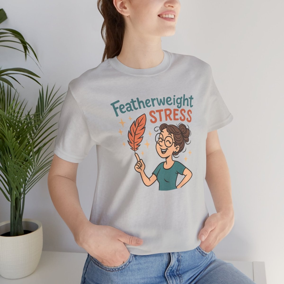 "Featherweight Stress" Unisex Tee, Funny Graphic T-Shirt, Relaxation Shirt, Gift for Mental Health Awareness, Cute Casual Wear - MINDSet Collection - AI Tee Hero
