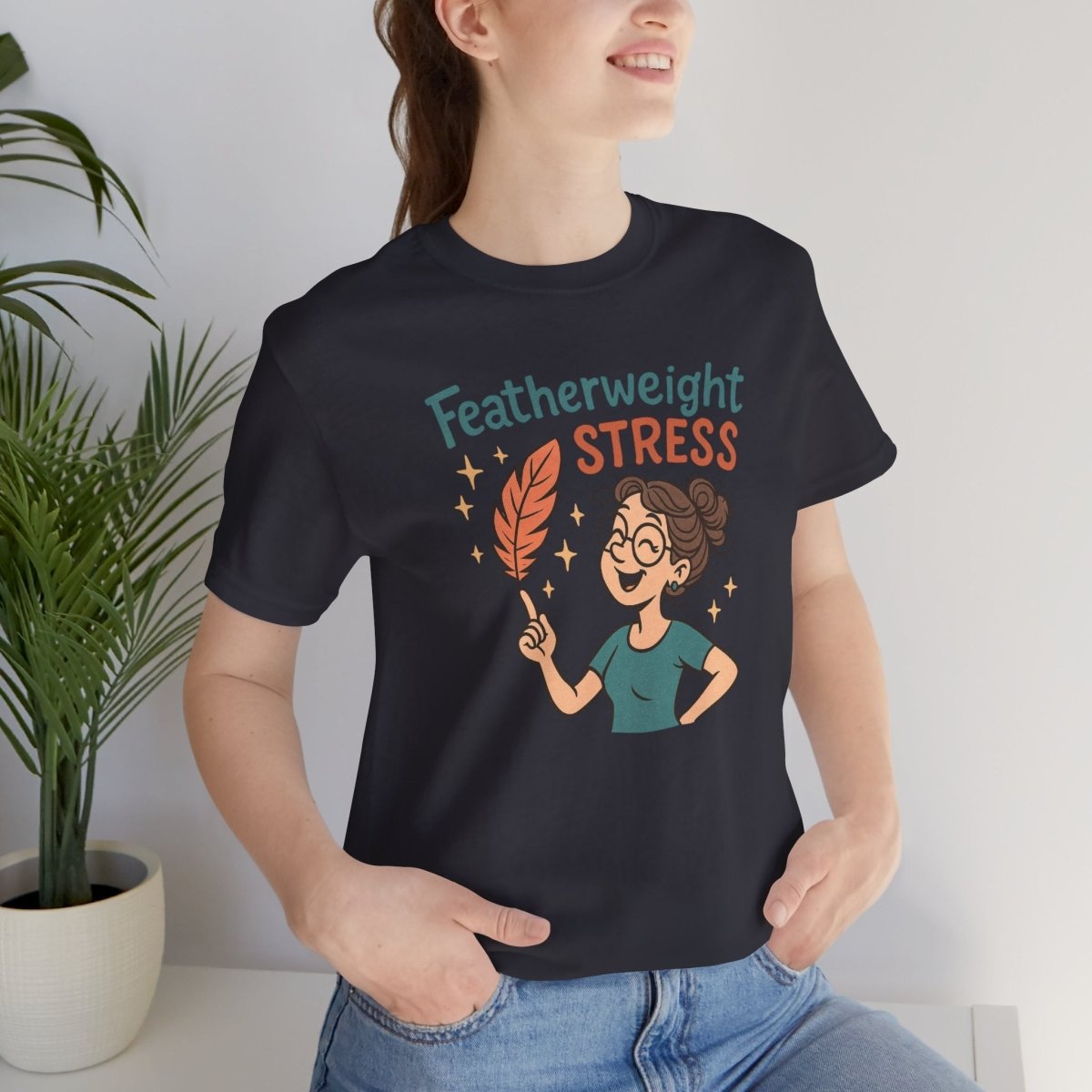 "Featherweight Stress" Unisex Tee, Funny Graphic T-Shirt, Relaxation Shirt, Gift for Mental Health Awareness, Cute Casual Wear - MINDSet Collection - AI Tee Hero