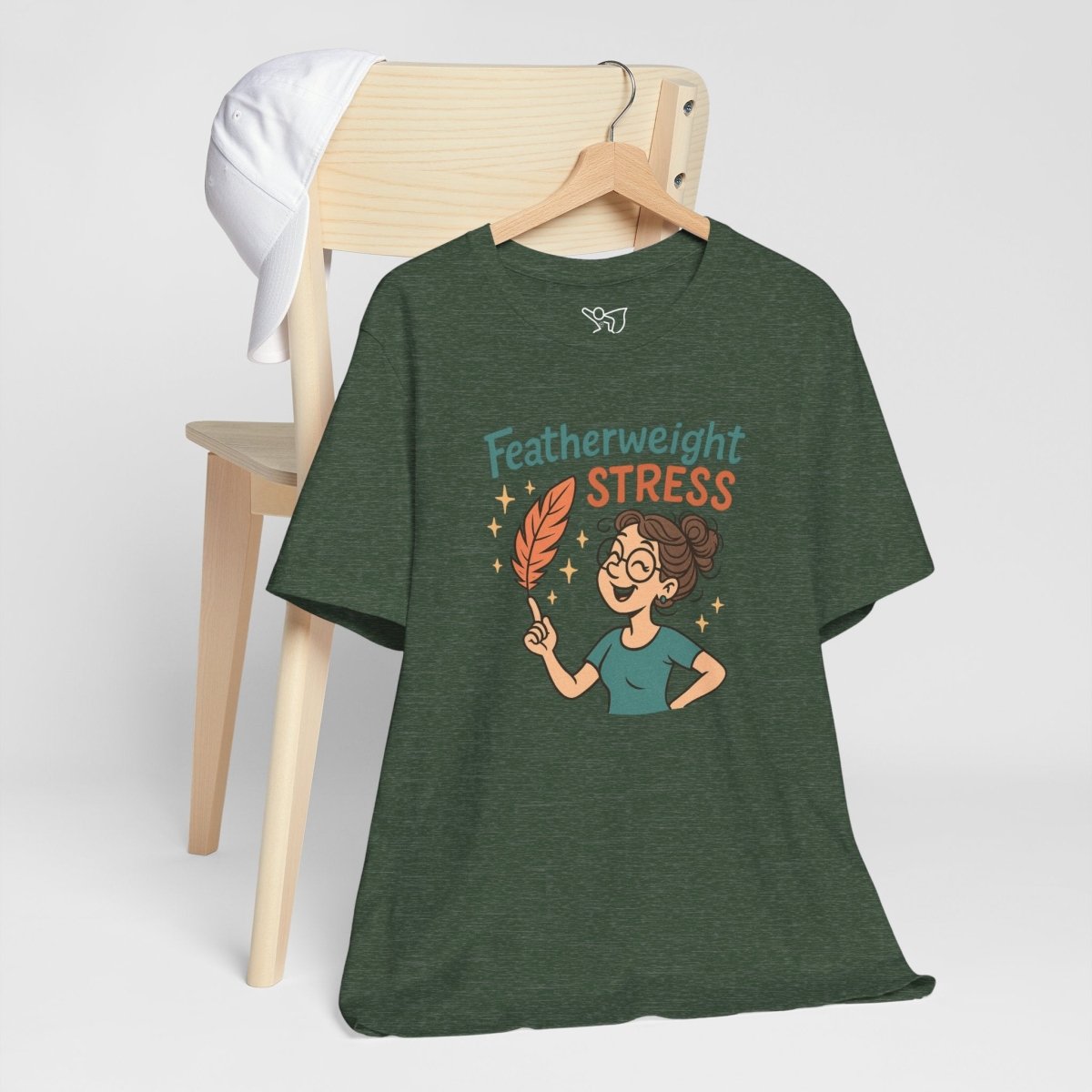 "Featherweight Stress" Unisex Tee, Funny Graphic T-Shirt, Relaxation Shirt, Gift for Mental Health Awareness, Cute Casual Wear - MINDSet Collection - AI Tee Hero