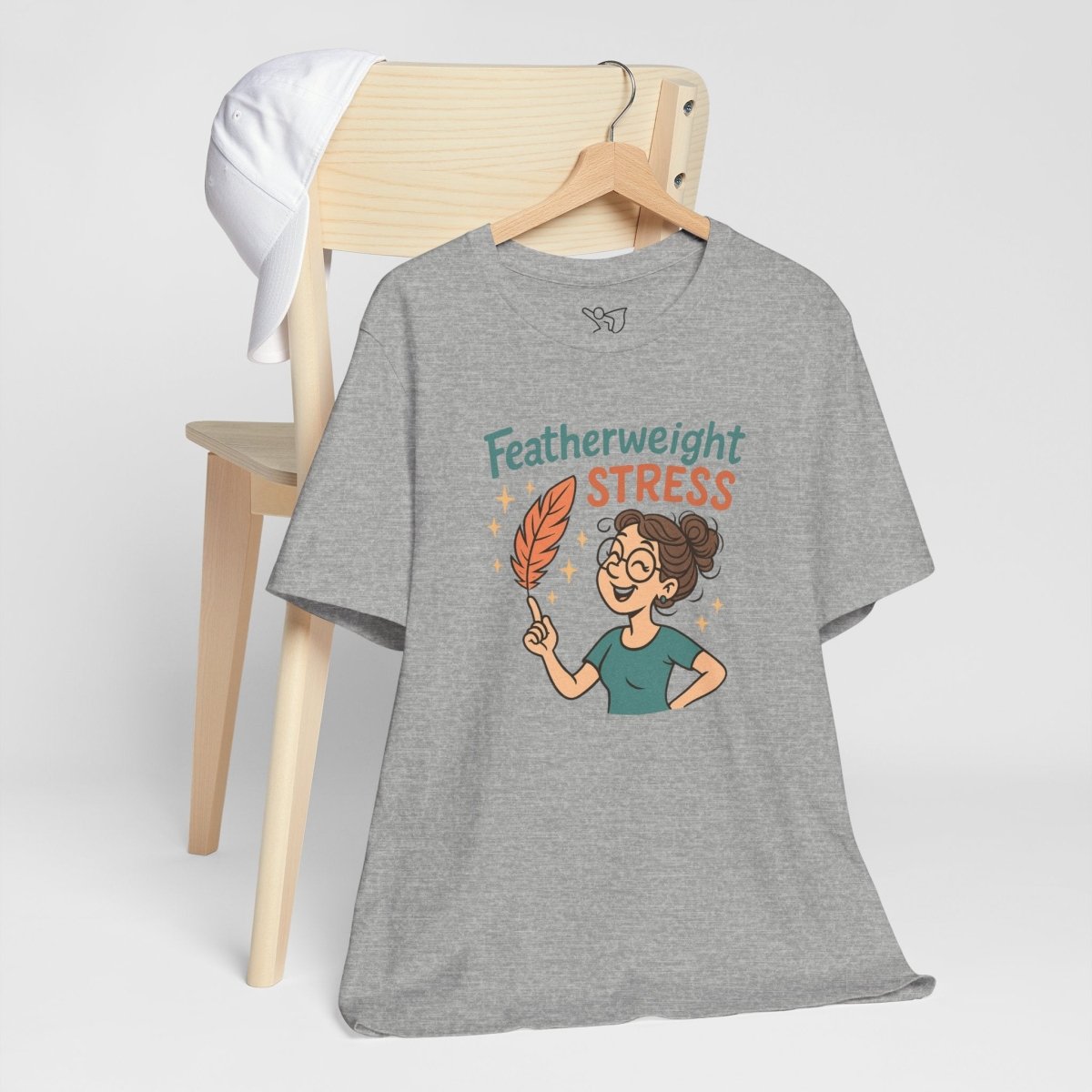 "Featherweight Stress" Unisex Tee, Funny Graphic T-Shirt, Relaxation Shirt, Gift for Mental Health Awareness, Cute Casual Wear - MINDSet Collection - AI Tee Hero
