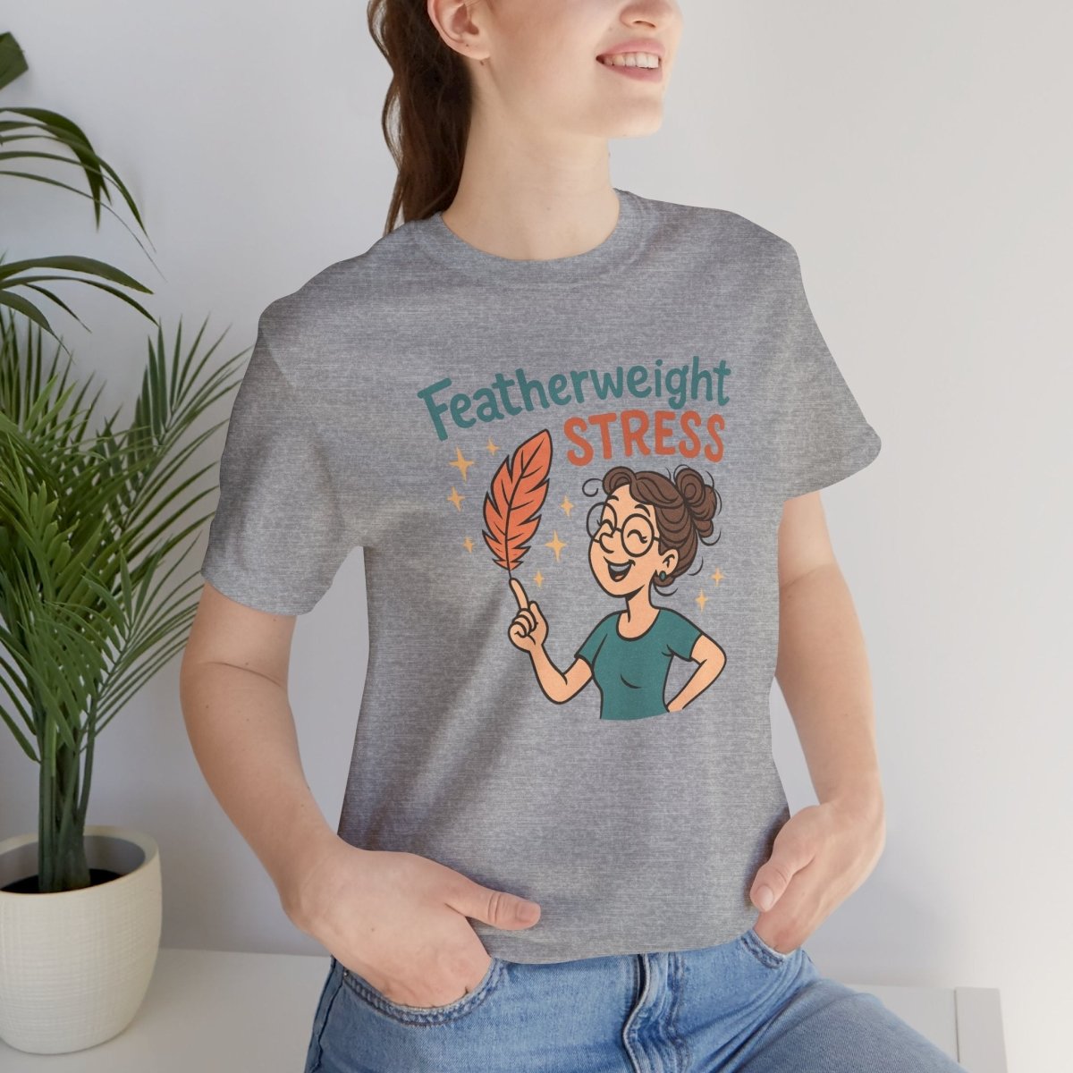 "Featherweight Stress" Unisex Tee, Funny Graphic T-Shirt, Relaxation Shirt, Gift for Mental Health Awareness, Cute Casual Wear - MINDSet Collection - AI Tee Hero