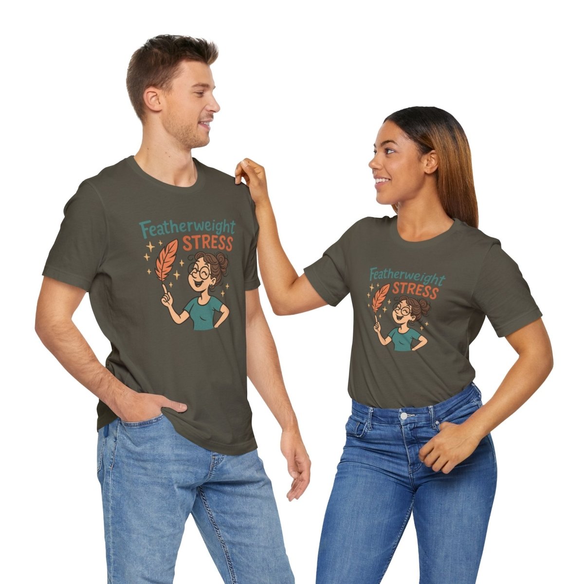 "Featherweight Stress" Unisex Tee, Funny Graphic T-Shirt, Relaxation Shirt, Gift for Mental Health Awareness, Cute Casual Wear - MINDSet Collection - AI Tee Hero