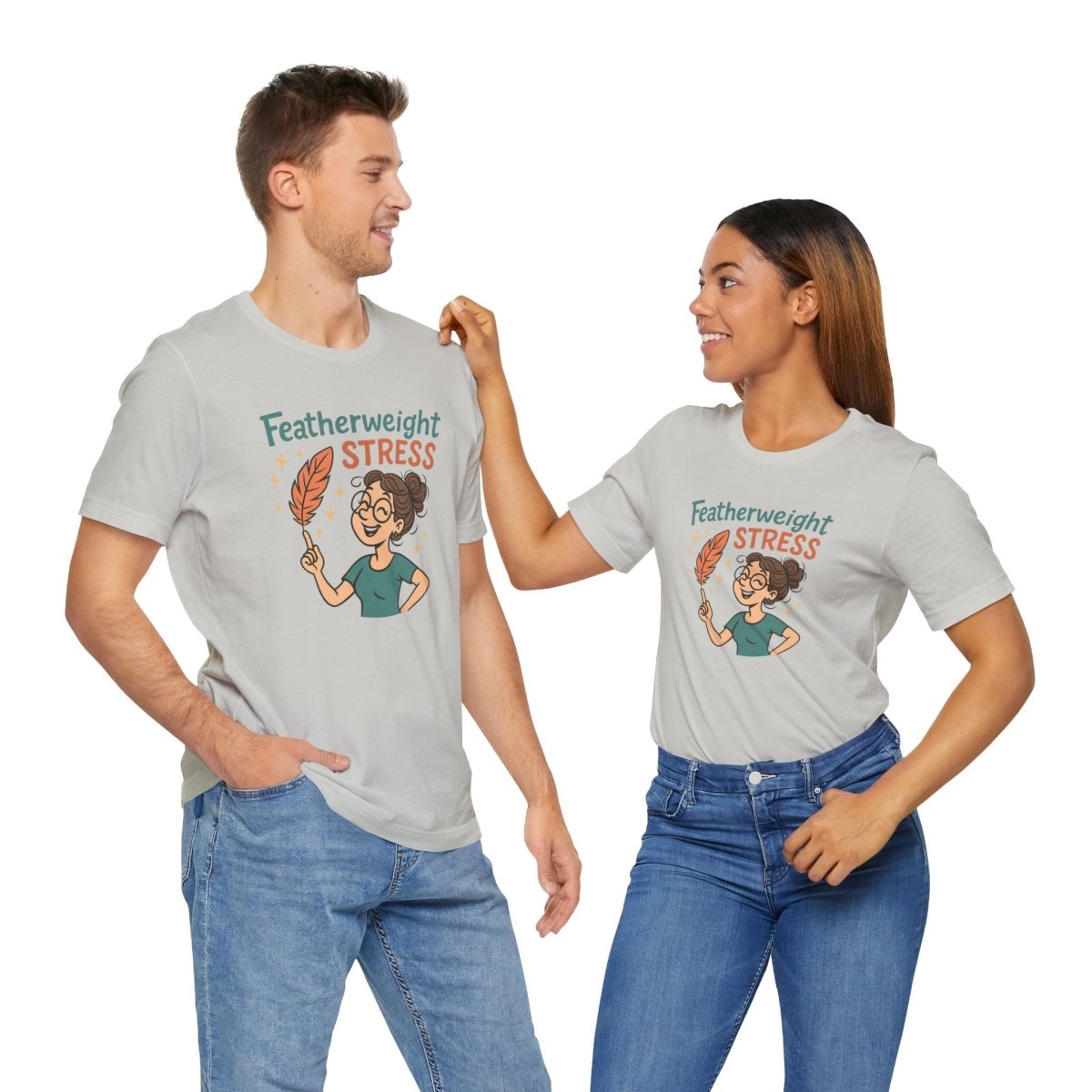 "Featherweight Stress" Unisex Tee, Funny Graphic T-Shirt, Relaxation Shirt, Gift for Mental Health Awareness, Cute Casual Wear - MINDSet Collection - AI Tee Hero