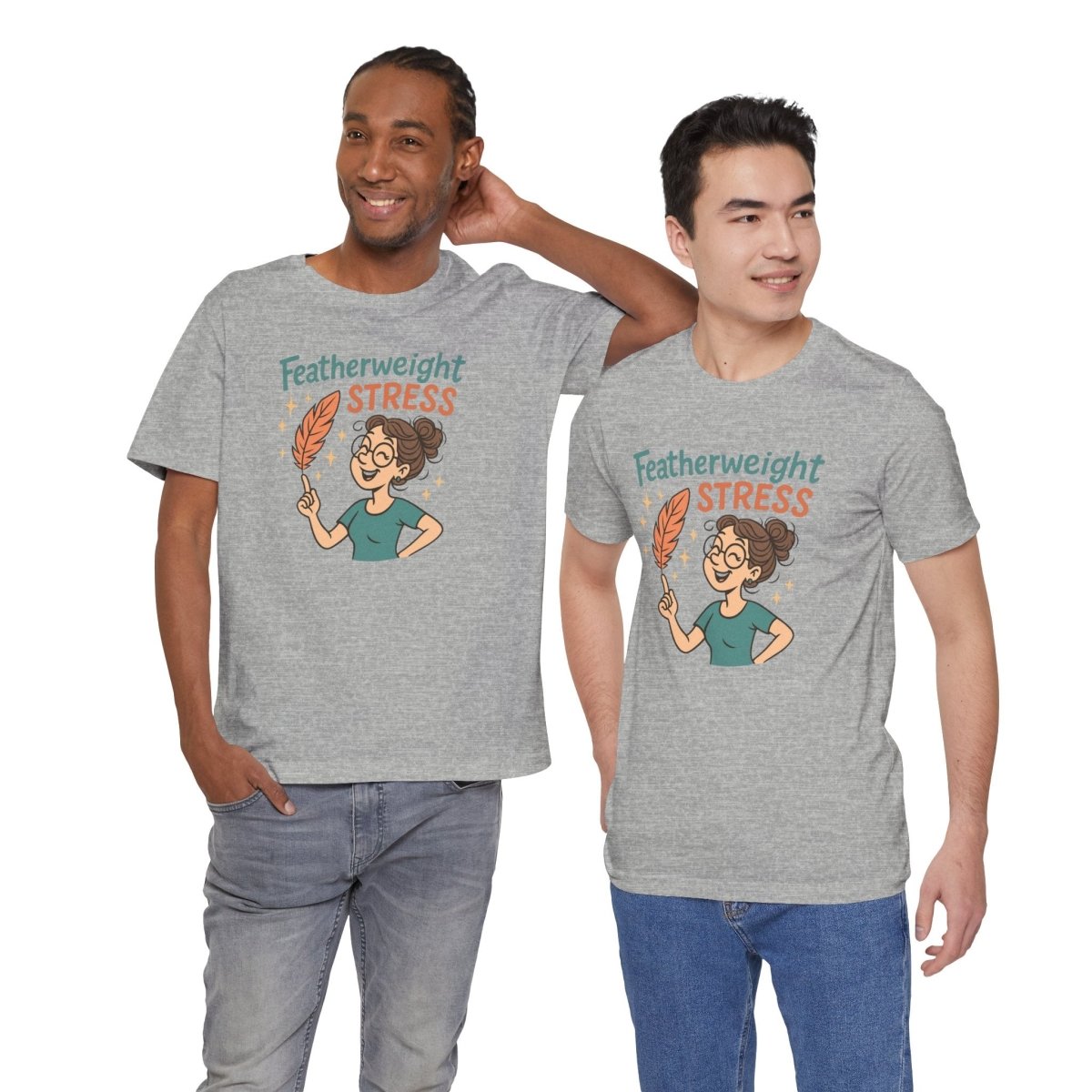 "Featherweight Stress" Unisex Tee, Funny Graphic T-Shirt, Relaxation Shirt, Gift for Mental Health Awareness, Cute Casual Wear - MINDSet Collection - AI Tee Hero