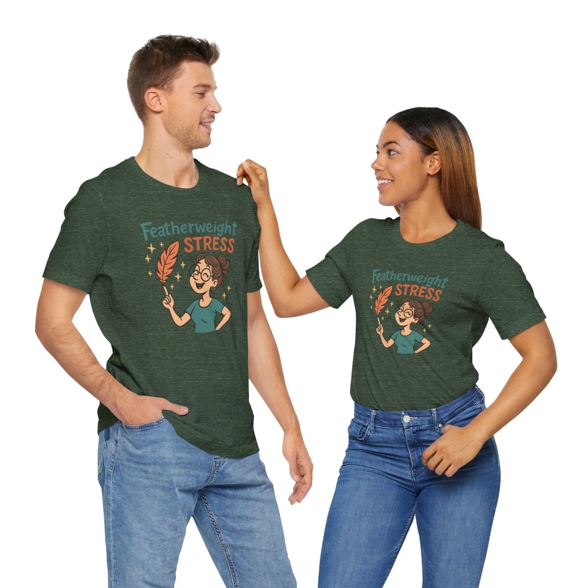 "Featherweight Stress" Unisex Tee, Funny Graphic T-Shirt, Relaxation Shirt, Gift for Mental Health Awareness, Cute Casual Wear - MINDSet Collection - AI Tee Hero