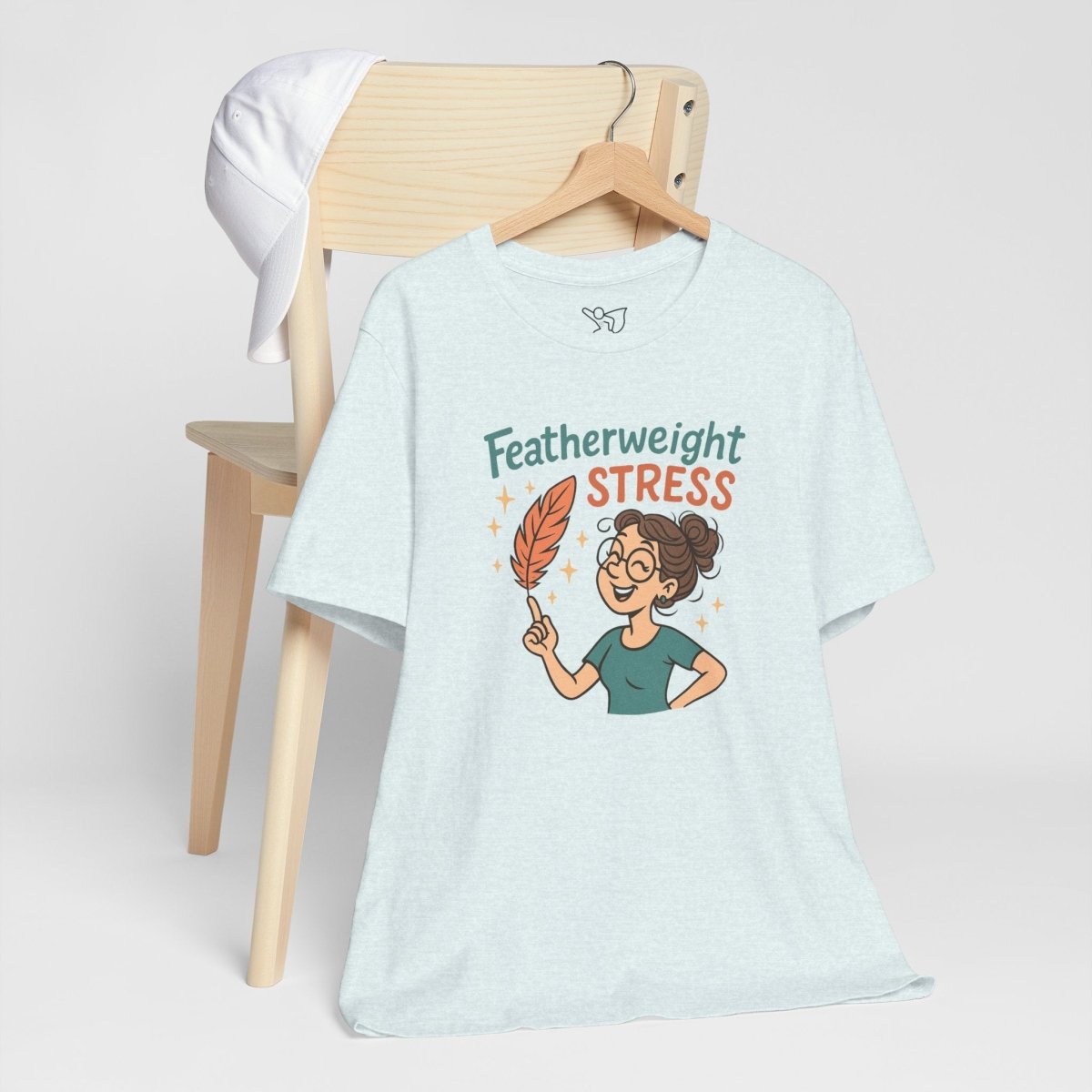 "Featherweight Stress" Unisex Tee, Funny Graphic T-Shirt, Relaxation Shirt, Gift for Mental Health Awareness, Cute Casual Wear - MINDSet Collection - AI Tee Hero
