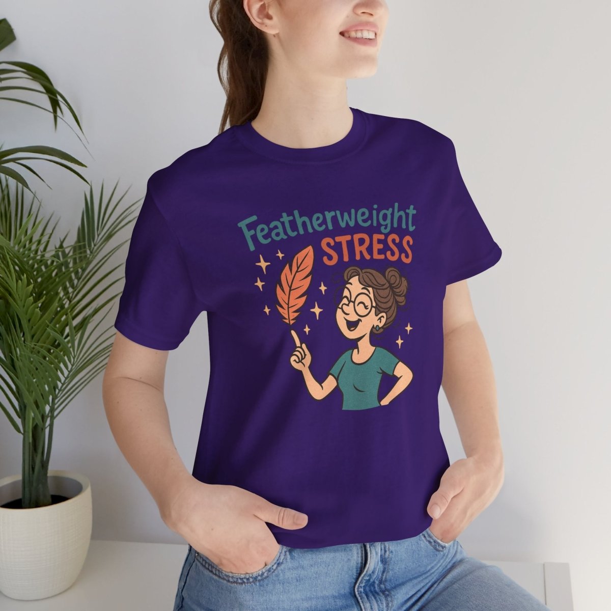 "Featherweight Stress" Unisex Tee, Funny Graphic T-Shirt, Relaxation Shirt, Gift for Mental Health Awareness, Cute Casual Wear - MINDSet Collection - AI Tee Hero