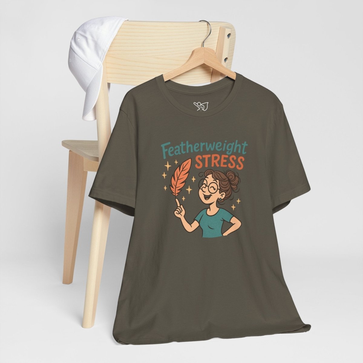 "Featherweight Stress" Unisex Tee, Funny Graphic T-Shirt, Relaxation Shirt, Gift for Mental Health Awareness, Cute Casual Wear - MINDSet Collection - AI Tee Hero