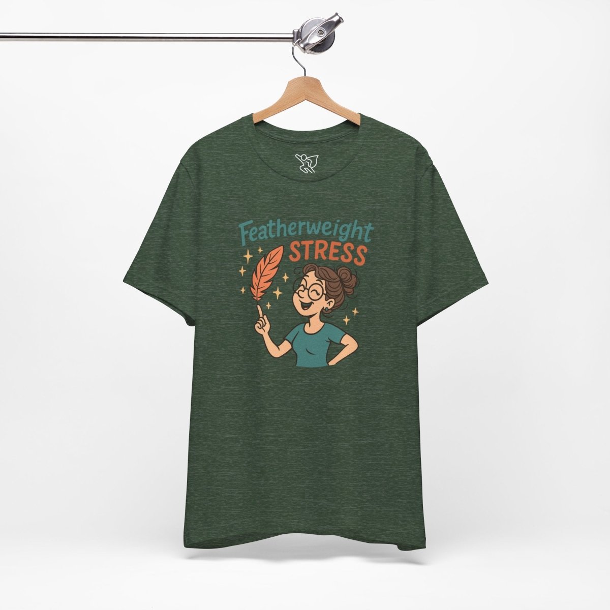 "Featherweight Stress" Unisex Tee, Funny Graphic T-Shirt, Relaxation Shirt, Gift for Mental Health Awareness, Cute Casual Wear - MINDSet Collection - AI Tee Hero
