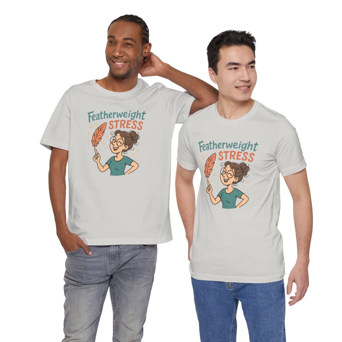 "Featherweight Stress" Unisex Tee, Funny Graphic T-Shirt, Relaxation Shirt, Gift for Mental Health Awareness, Cute Casual Wear - MINDSet Collection - AI Tee Hero