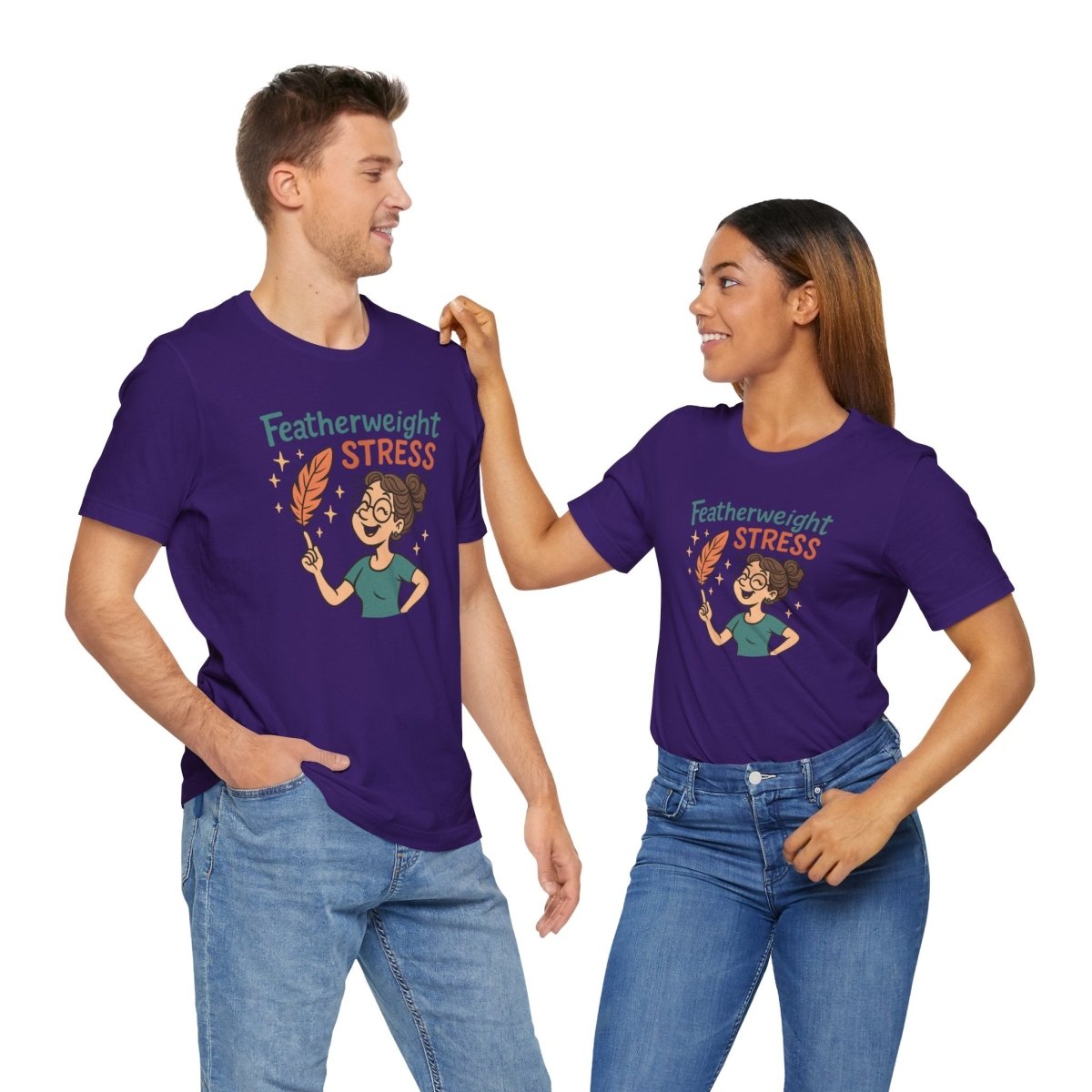 "Featherweight Stress" Unisex Tee, Funny Graphic T-Shirt, Relaxation Shirt, Gift for Mental Health Awareness, Cute Casual Wear - MINDSet Collection - AI Tee Hero