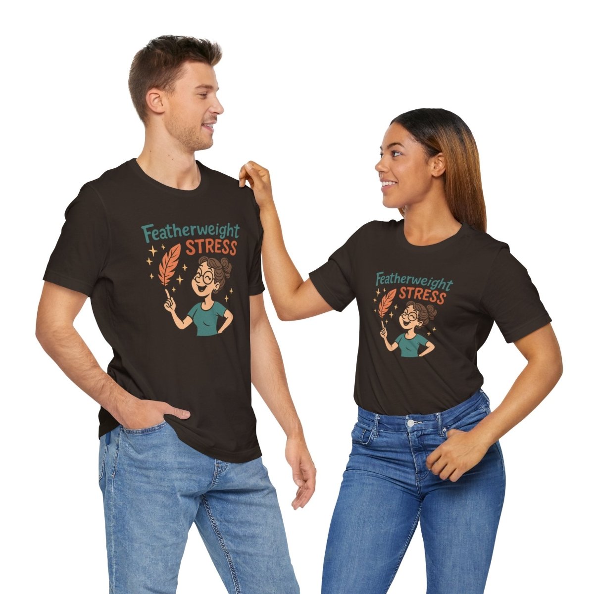 "Featherweight Stress" Unisex Tee, Funny Graphic T-Shirt, Relaxation Shirt, Gift for Mental Health Awareness, Cute Casual Wear - MINDSet Collection - AI Tee Hero
