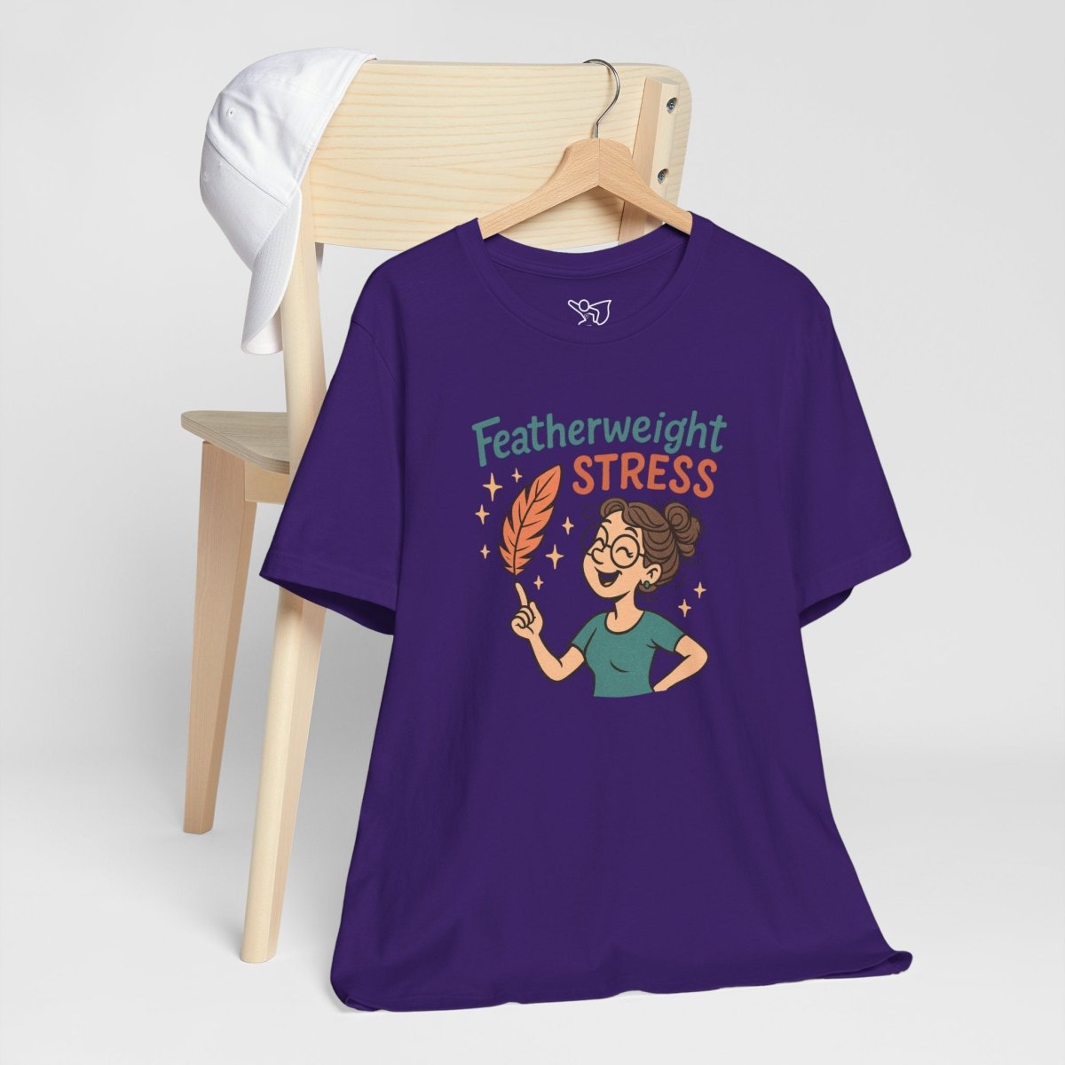 "Featherweight Stress" Unisex Tee, Funny Graphic T-Shirt, Relaxation Shirt, Gift for Mental Health Awareness, Cute Casual Wear - MINDSet Collection - AI Tee Hero