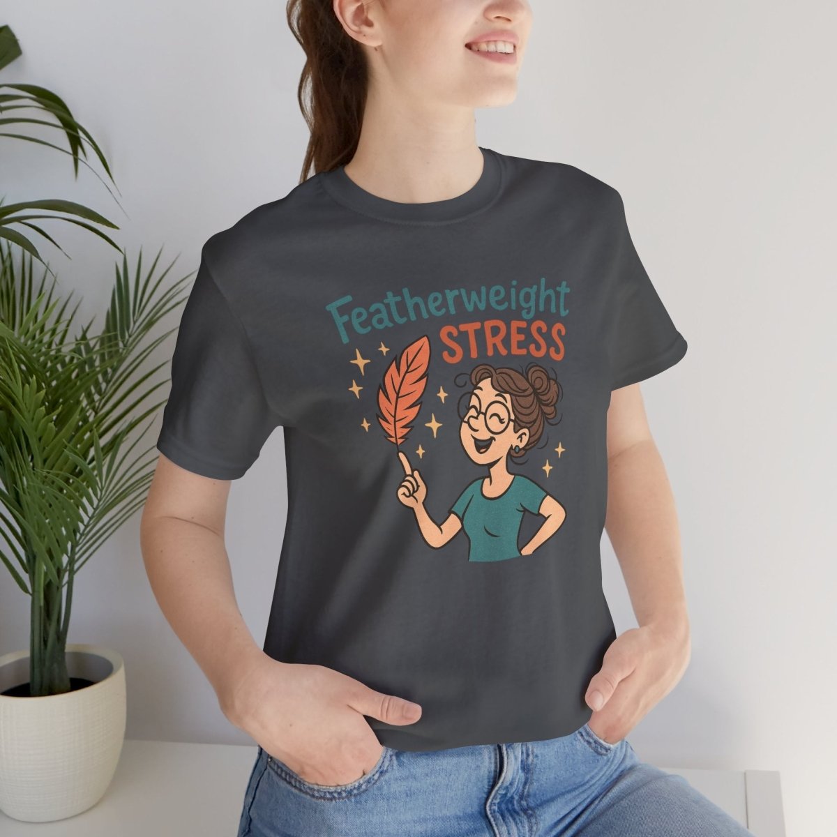 "Featherweight Stress" Unisex Tee, Funny Graphic T-Shirt, Relaxation Shirt, Gift for Mental Health Awareness, Cute Casual Wear - MINDSet Collection - AI Tee Hero