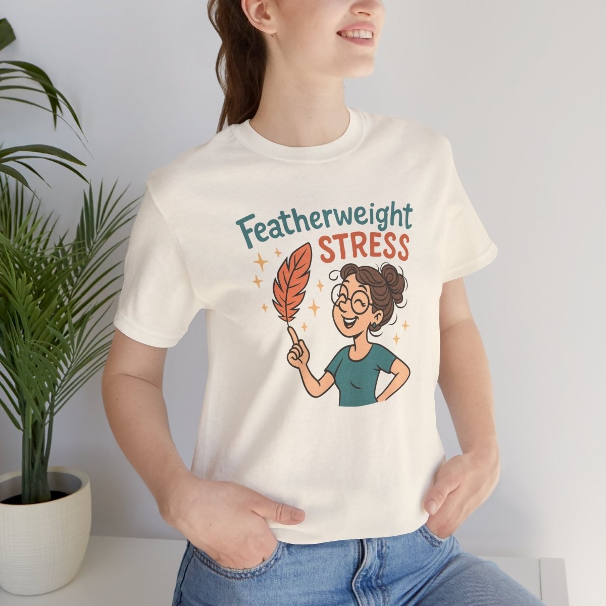 "Featherweight Stress" Unisex Tee, Funny Graphic T-Shirt, Relaxation Shirt, Gift for Mental Health Awareness, Cute Casual Wear - MINDSet Collection - AI Tee Hero
