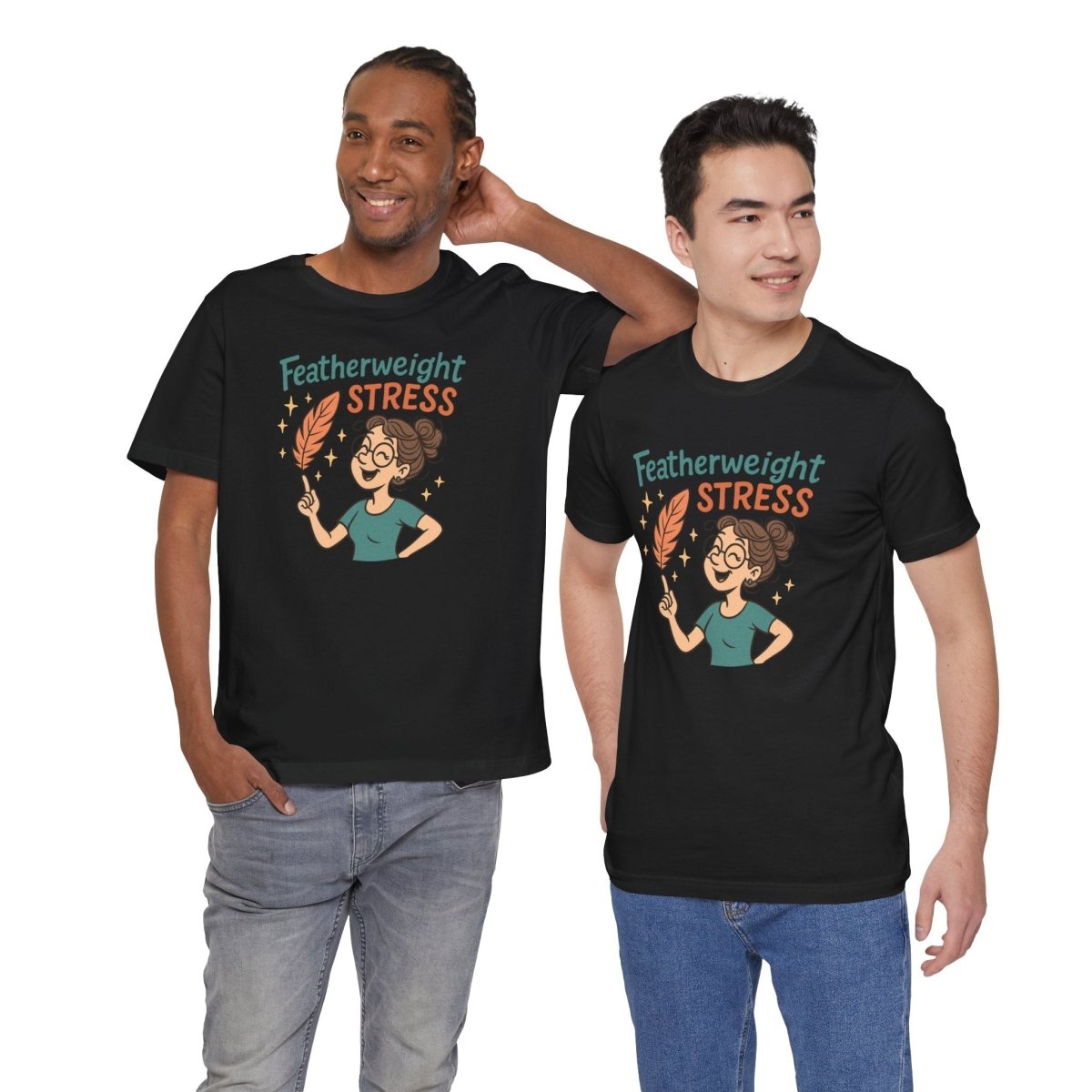 "Featherweight Stress" Unisex Tee, Funny Graphic T-Shirt, Relaxation Shirt, Gift for Mental Health Awareness, Cute Casual Wear - MINDSet Collection - AI Tee Hero