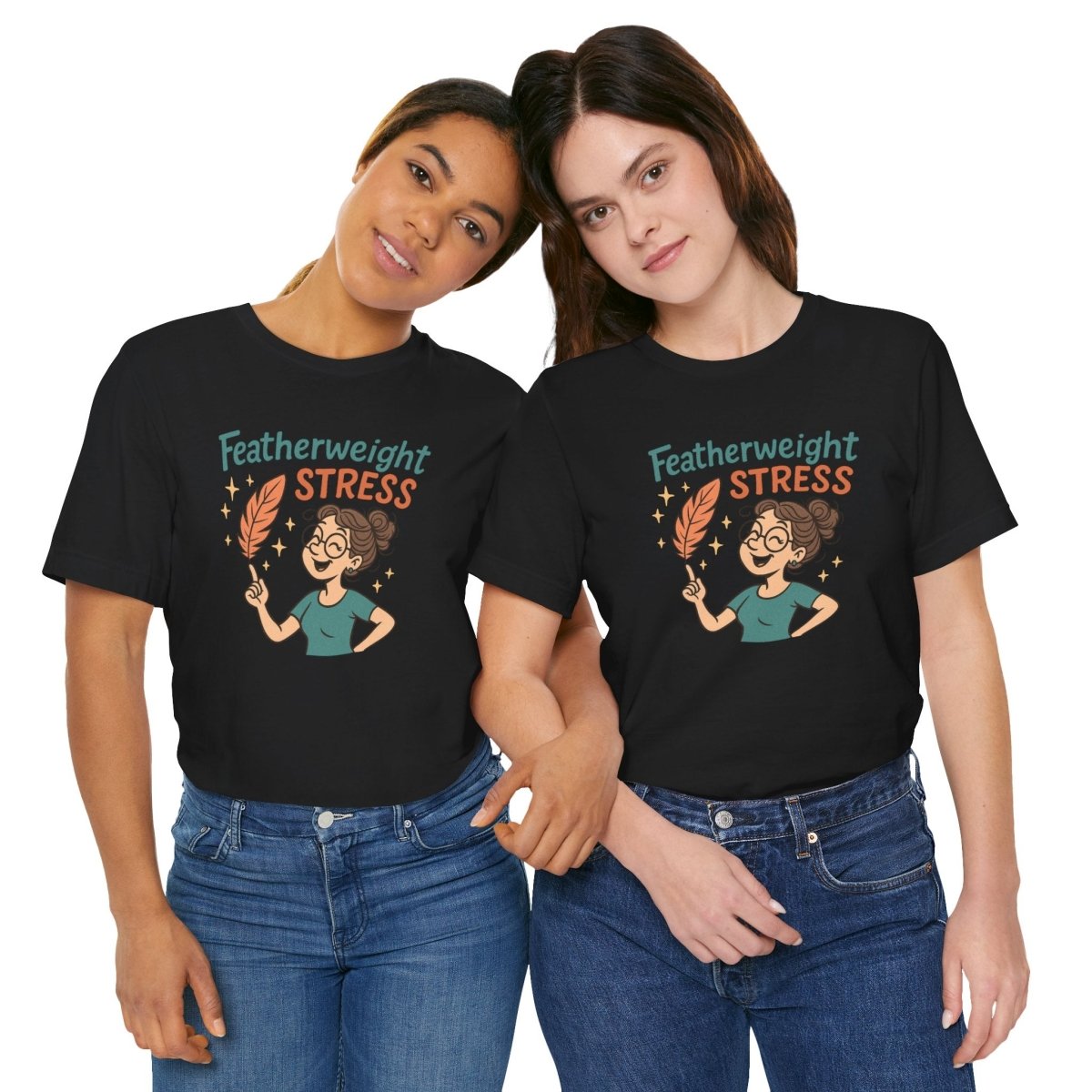 "Featherweight Stress" Unisex Tee, Funny Graphic T-Shirt, Relaxation Shirt, Gift for Mental Health Awareness, Cute Casual Wear - MINDSet Collection - AI Tee Hero