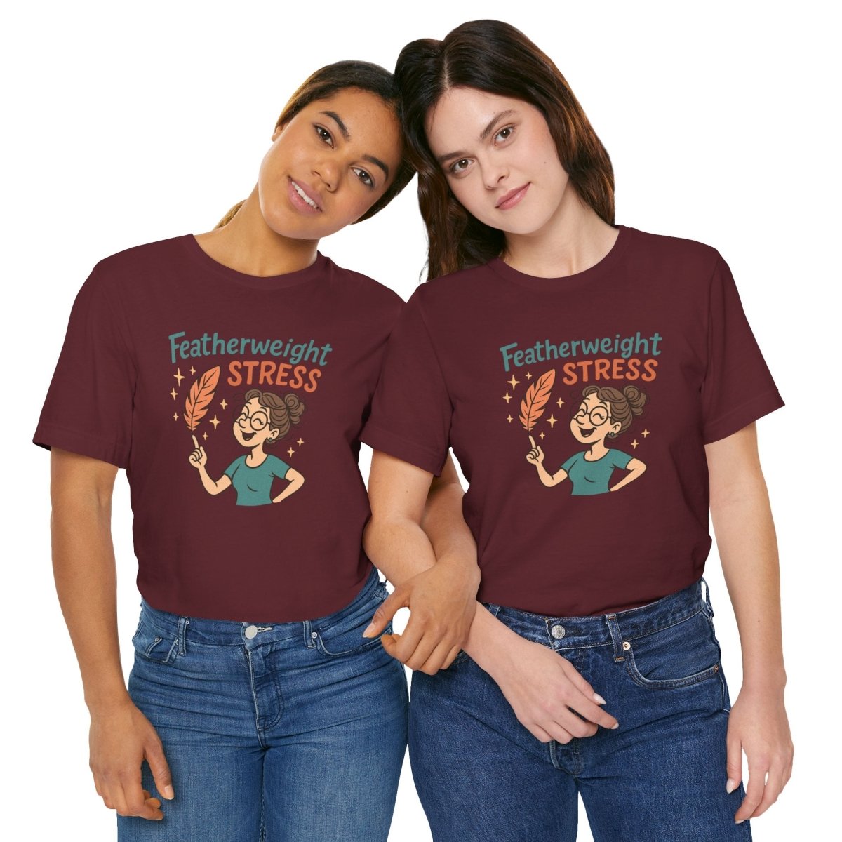 "Featherweight Stress" Unisex Tee, Funny Graphic T-Shirt, Relaxation Shirt, Gift for Mental Health Awareness, Cute Casual Wear - MINDSet Collection - AI Tee Hero