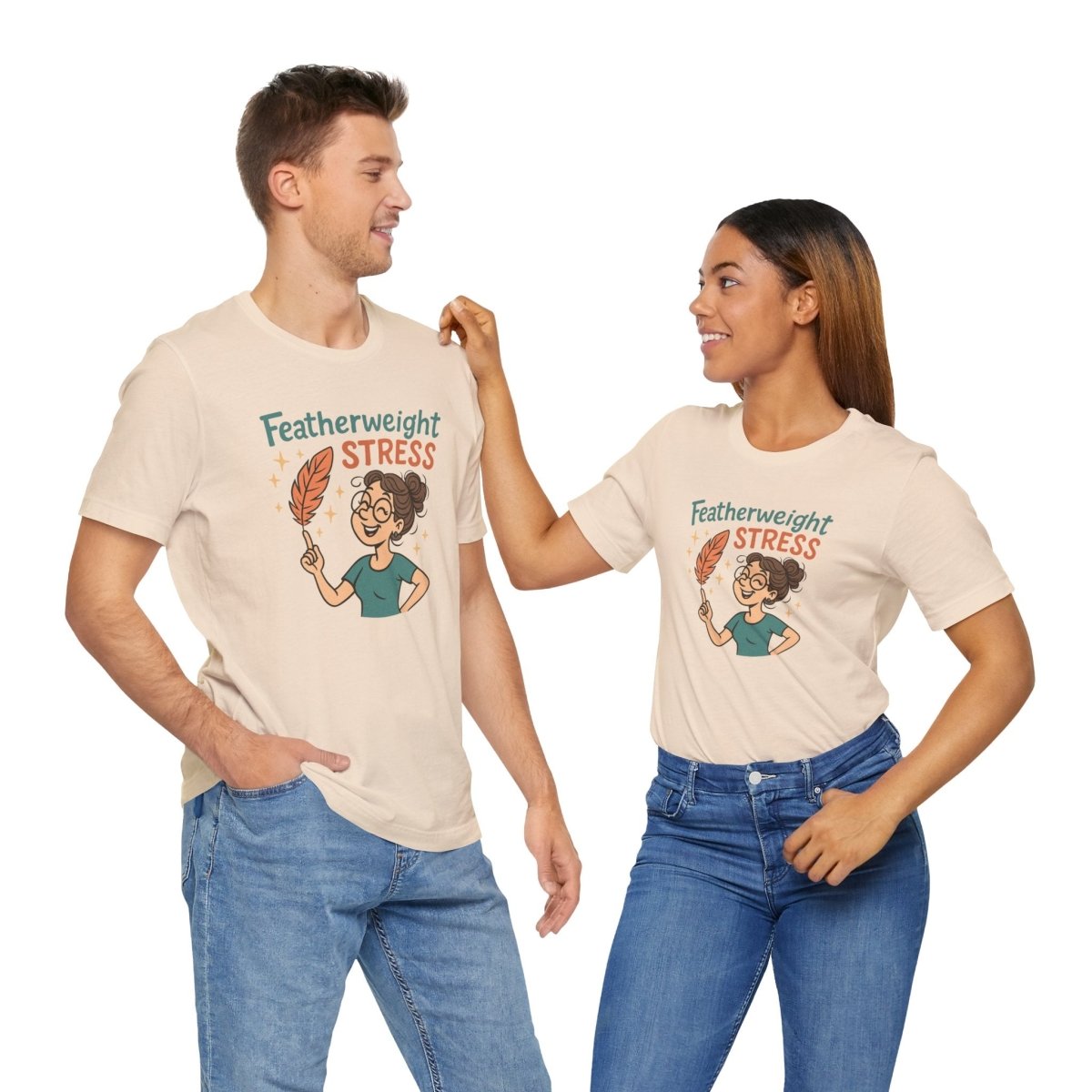 "Featherweight Stress" Unisex Tee, Funny Graphic T-Shirt, Relaxation Shirt, Gift for Mental Health Awareness, Cute Casual Wear - MINDSet Collection - AI Tee Hero