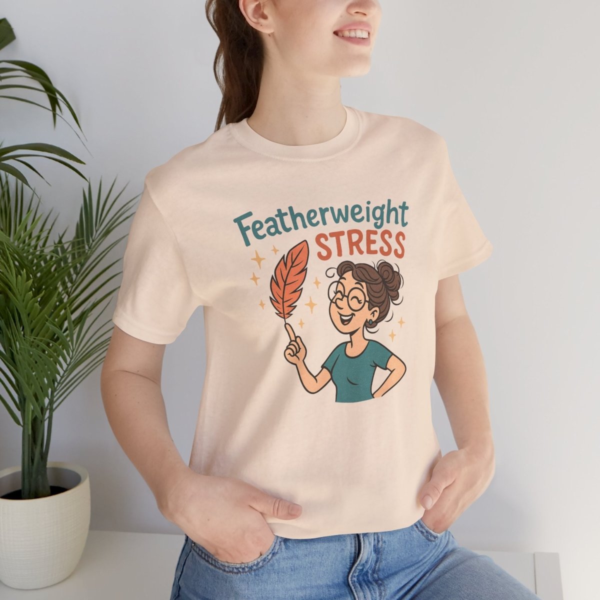 "Featherweight Stress" Unisex Tee, Funny Graphic T-Shirt, Relaxation Shirt, Gift for Mental Health Awareness, Cute Casual Wear - MINDSet Collection - AI Tee Hero