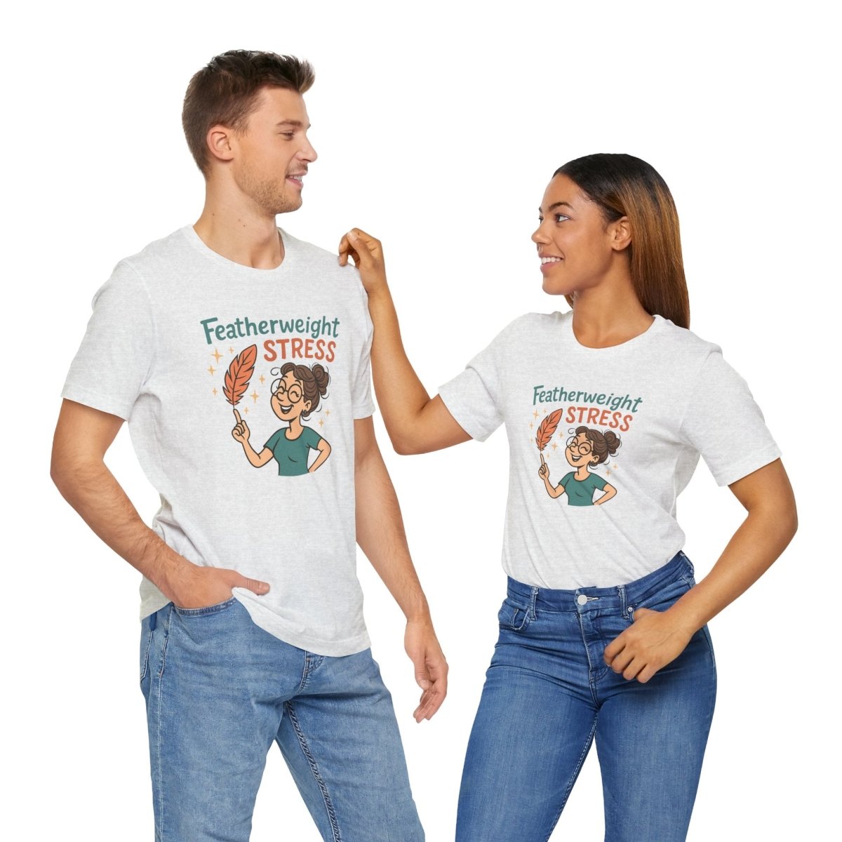 "Featherweight Stress" Unisex Tee, Funny Graphic T-Shirt, Relaxation Shirt, Gift for Mental Health Awareness, Cute Casual Wear - MINDSet Collection - AI Tee Hero