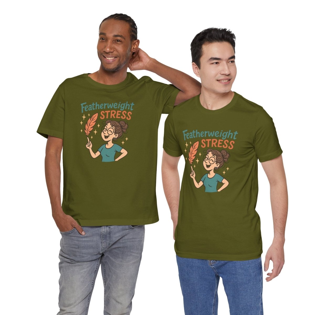 "Featherweight Stress" Unisex Tee, Funny Graphic T-Shirt, Relaxation Shirt, Gift for Mental Health Awareness, Cute Casual Wear - MINDSet Collection - AI Tee Hero