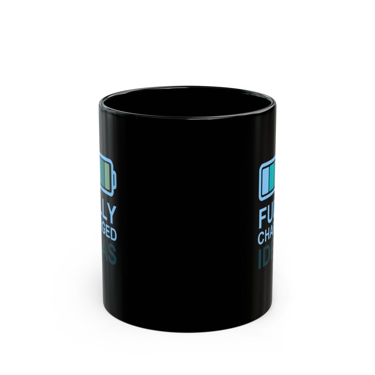 "Fully Charged Ideas" Black Coffee Mug | Motivational Office Gift, Inspirational Drinkware, Funny Mug for Creatives, Gift for Writers - AI Tee Hero