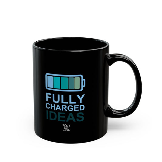 "Fully Charged Ideas" Black Coffee Mug | Motivational Office Gift, Inspirational Drinkware, Funny Mug for Creatives, Gift for Writers - AI Tee Hero