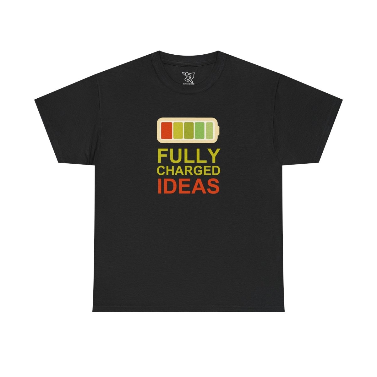 "Fully Charged Ideas" Fun Graphic Tee, Unisex Cotton Shirt, Motivational T-Shirt, Gift for Creatives, Casual Wear CW - 1 Yellow Orange - AI Tee Hero