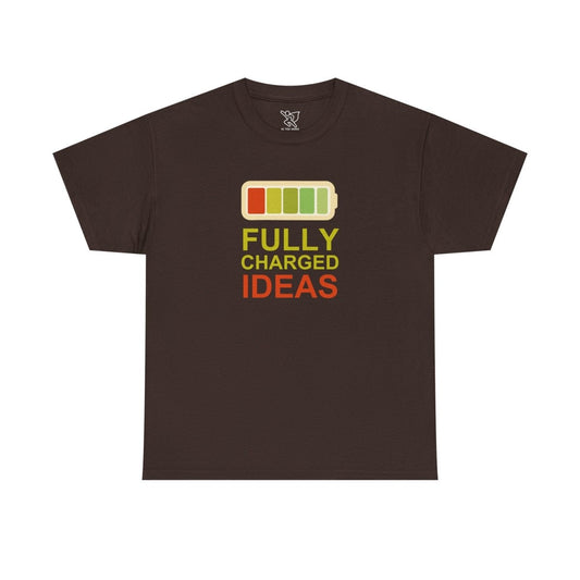"Fully Charged Ideas" Fun Graphic Tee, Unisex Cotton Shirt, Motivational T-Shirt, Gift for Creatives, Casual Wear CW - 1 Yellow Orange - AI Tee Hero