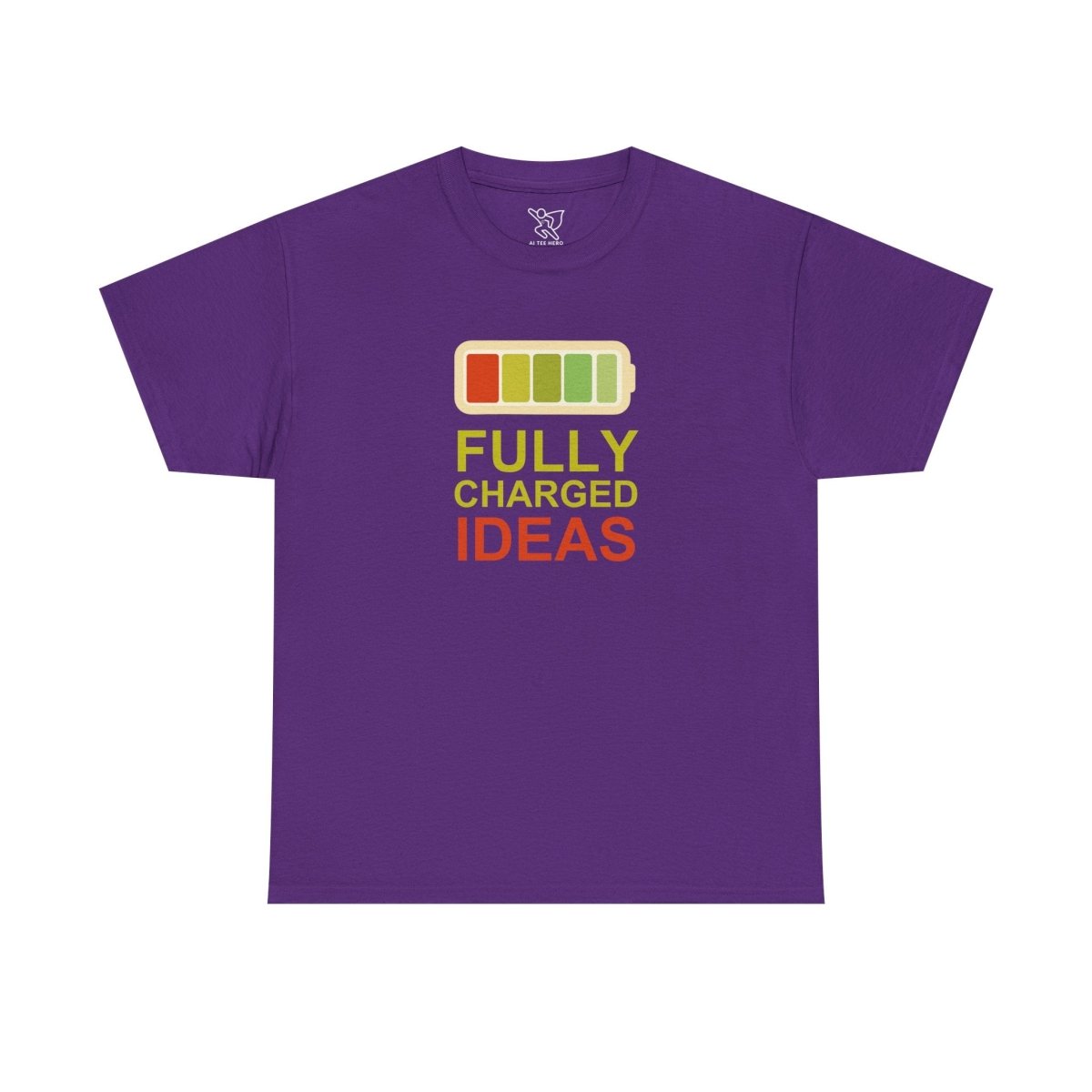 "Fully Charged Ideas" Fun Graphic Tee, Unisex Cotton Shirt, Motivational T-Shirt, Gift for Creatives, Casual Wear CW - 1 Yellow Orange - AI Tee Hero