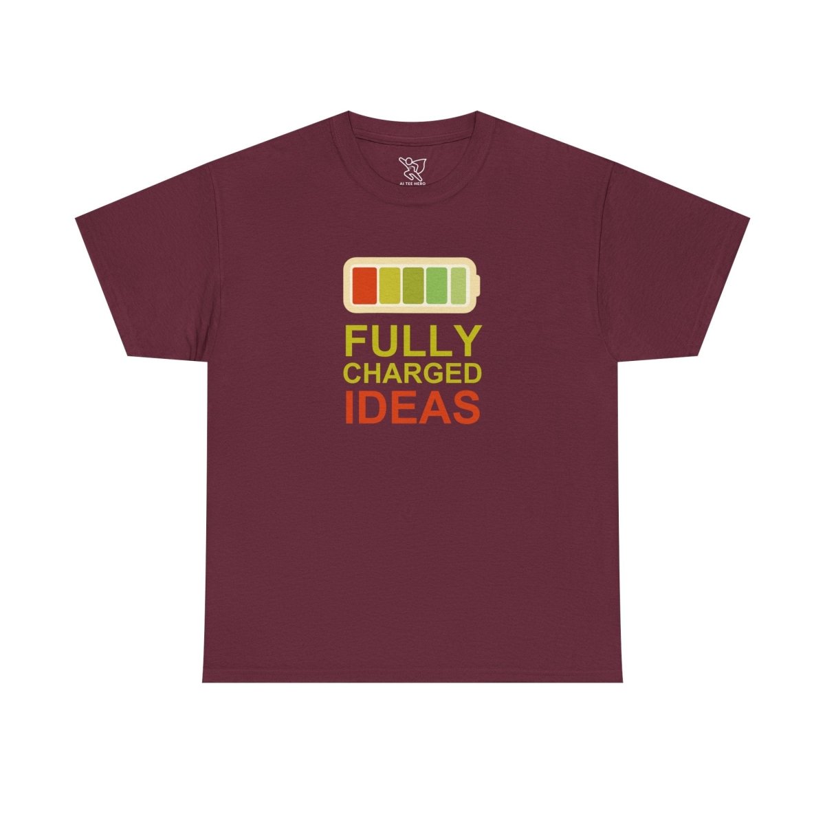 "Fully Charged Ideas" Fun Graphic Tee, Unisex Cotton Shirt, Motivational T-Shirt, Gift for Creatives, Casual Wear CW - 1 Yellow Orange - AI Tee Hero
