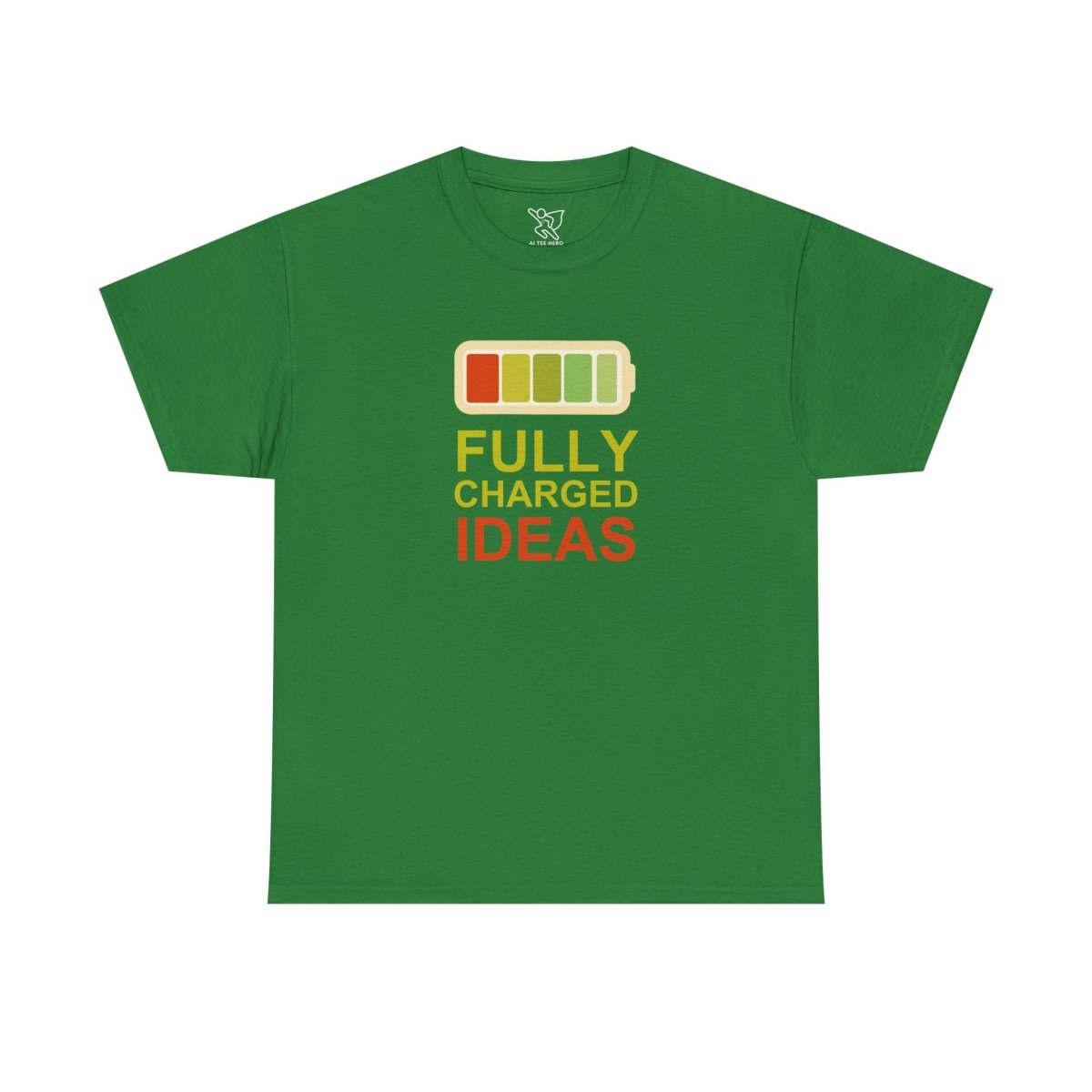 "Fully Charged Ideas" Fun Graphic Tee, Unisex Cotton Shirt, Motivational T-Shirt, Gift for Creatives, Casual Wear CW - 1 Yellow Orange - AI Tee Hero
