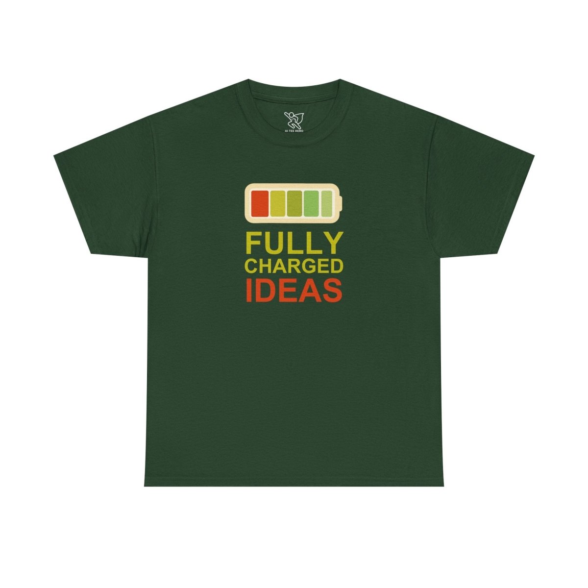 "Fully Charged Ideas" Fun Graphic Tee, Unisex Cotton Shirt, Motivational T-Shirt, Gift for Creatives, Casual Wear CW - 1 Yellow Orange - AI Tee Hero