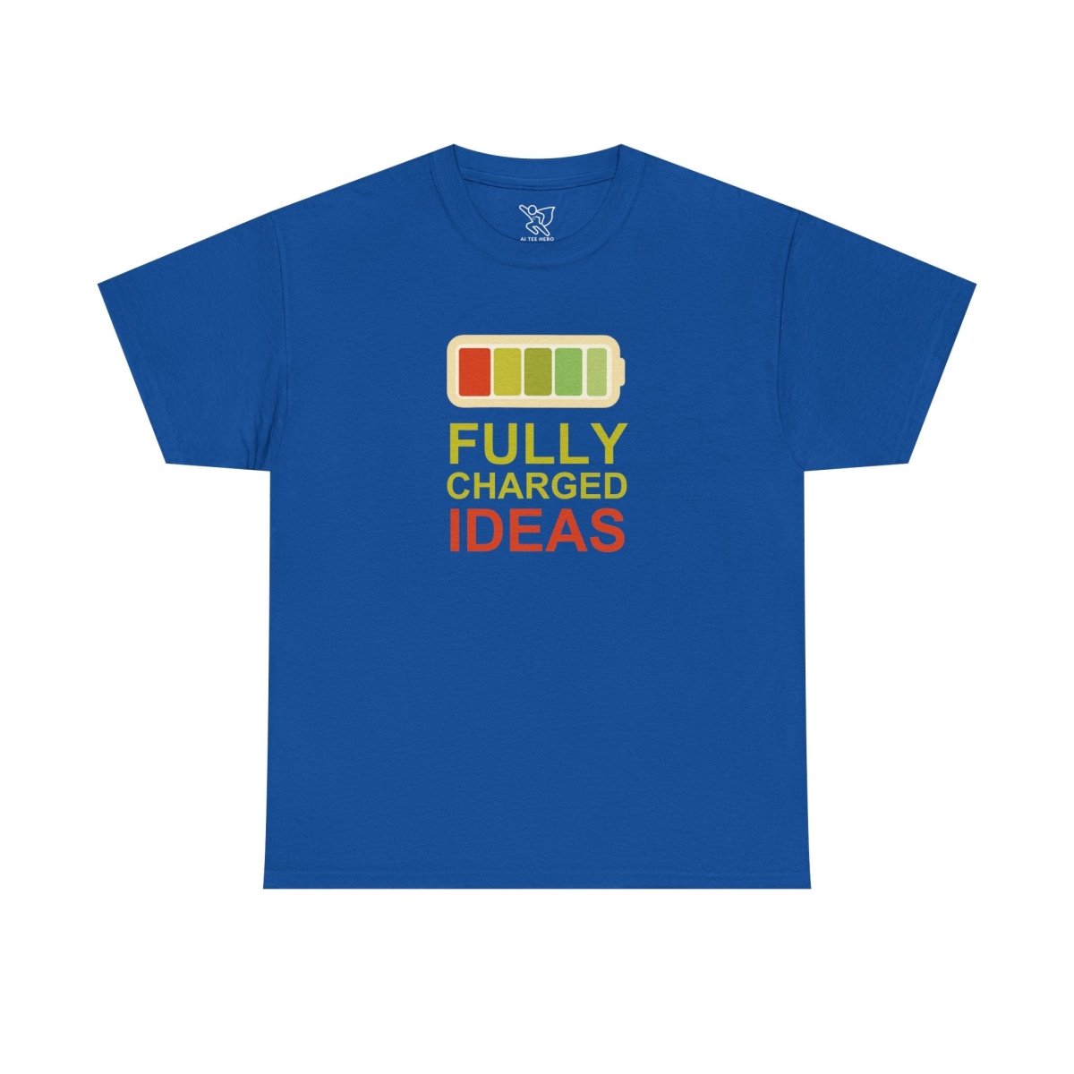 "Fully Charged Ideas" Fun Graphic Tee, Unisex Cotton Shirt, Motivational T-Shirt, Gift for Creatives, Casual Wear CW - 1 Yellow Orange - AI Tee Hero