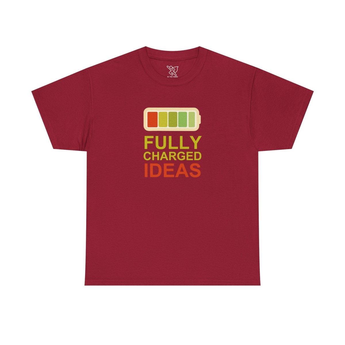 "Fully Charged Ideas" Fun Graphic Tee, Unisex Cotton Shirt, Motivational T-Shirt, Gift for Creatives, Casual Wear CW - 1 Yellow Orange - AI Tee Hero