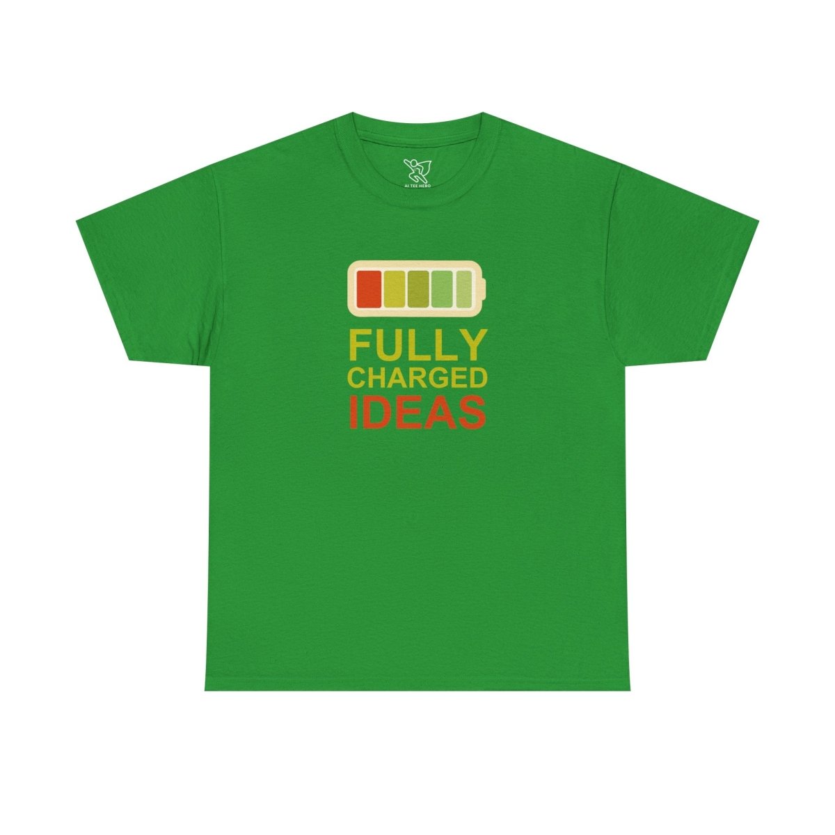 "Fully Charged Ideas" Fun Graphic Tee, Unisex Cotton Shirt, Motivational T-Shirt, Gift for Creatives, Casual Wear CW - 1 Yellow Orange - AI Tee Hero