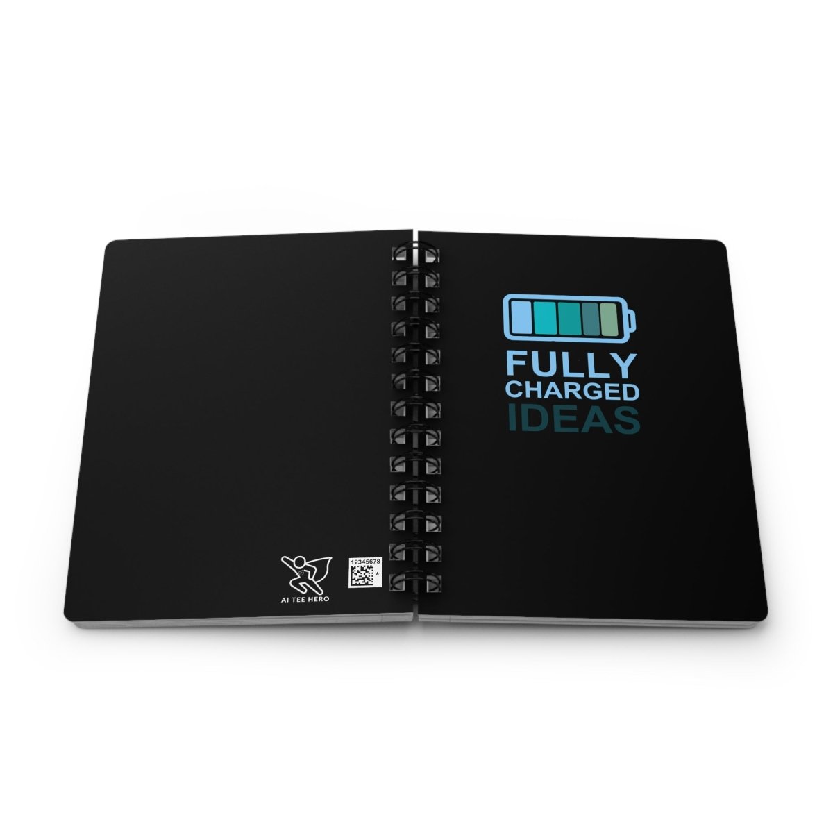 "Fully Charged Ideas" Journal, Inspirational Notebook, Creative Writing Journal, Gift for Students, Motivational Diary - AI Tee Hero
