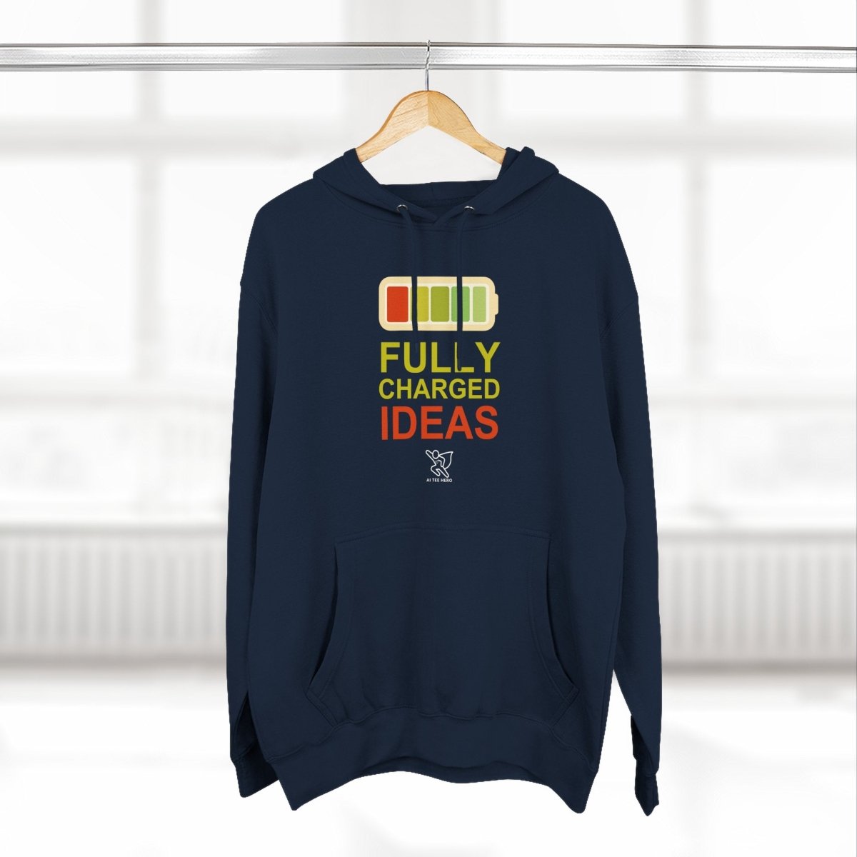 "Fully Charged Ideas" Motivational Fleece Sweatshirt, Cozy Gift for Creatives, Perfect for Inspiration, Fun Wear for All Occasions - AI Tee Hero