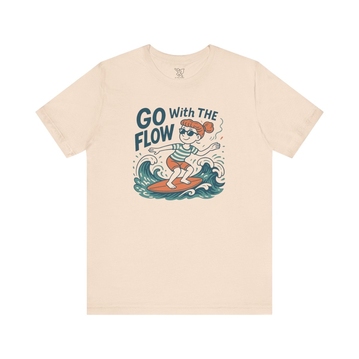 "Go With the Flow" Surf Vibes Unisex Tee, Fun Summer Shirt, Gift for Beach Lovers, Casual Wear, Surfing Apparel, Adventure T-Shirt - MINDSet Collection - AI Tee Hero