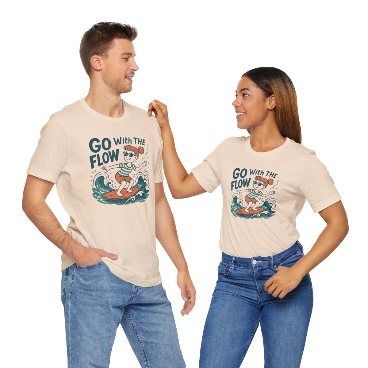"Go With the Flow" Surf Vibes Unisex Tee, Fun Summer Shirt, Gift for Beach Lovers, Casual Wear, Surfing Apparel, Adventure T-Shirt - MINDSet Collection - AI Tee Hero