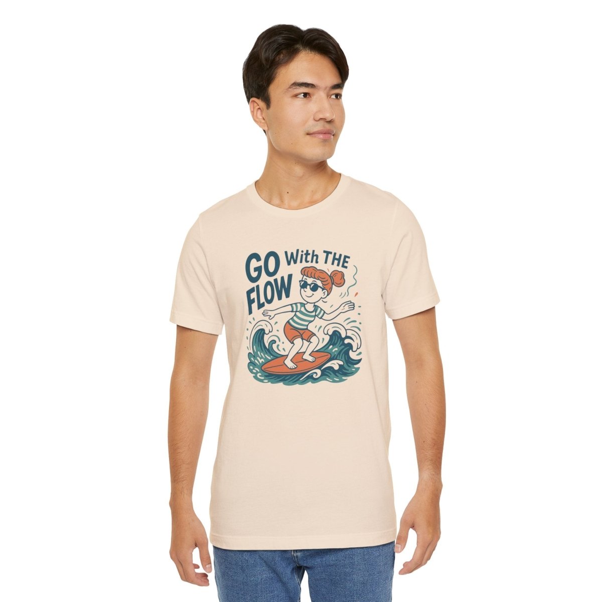 "Go With the Flow" Surf Vibes Unisex Tee, Fun Summer Shirt, Gift for Beach Lovers, Casual Wear, Surfing Apparel, Adventure T-Shirt - MINDSet Collection - AI Tee Hero