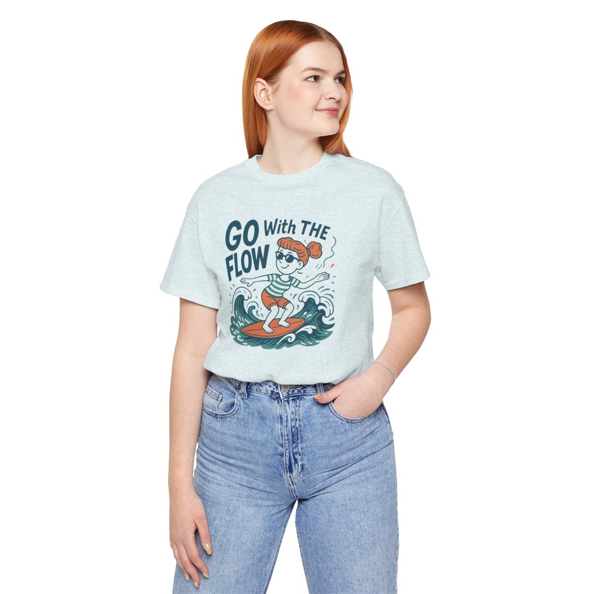 "Go With the Flow" Surf Vibes Unisex Tee, Fun Summer Shirt, Gift for Beach Lovers, Casual Wear, Surfing Apparel, Adventure T-Shirt - MINDSet Collection - AI Tee Hero