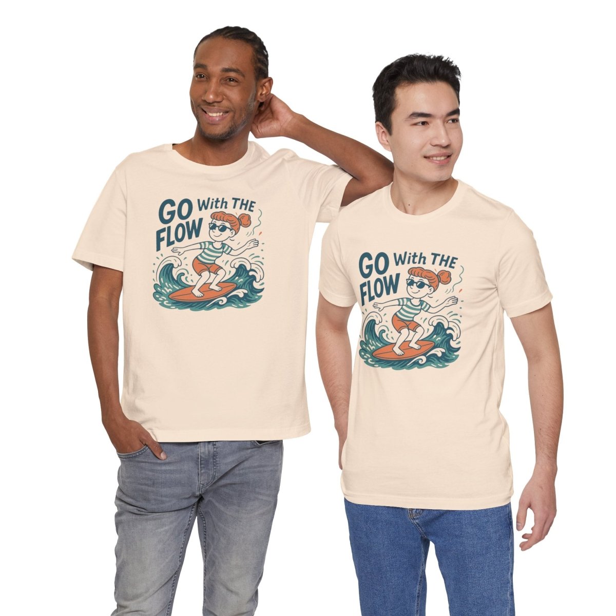 "Go With the Flow" Surf Vibes Unisex Tee, Fun Summer Shirt, Gift for Beach Lovers, Casual Wear, Surfing Apparel, Adventure T-Shirt - MINDSet Collection - AI Tee Hero