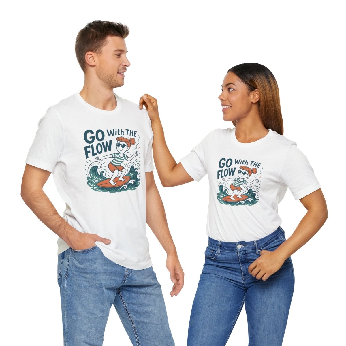 "Go With the Flow" Surf Vibes Unisex Tee, Fun Summer Shirt, Gift for Beach Lovers, Casual Wear, Surfing Apparel, Adventure T-Shirt - MINDSet Collection - AI Tee Hero