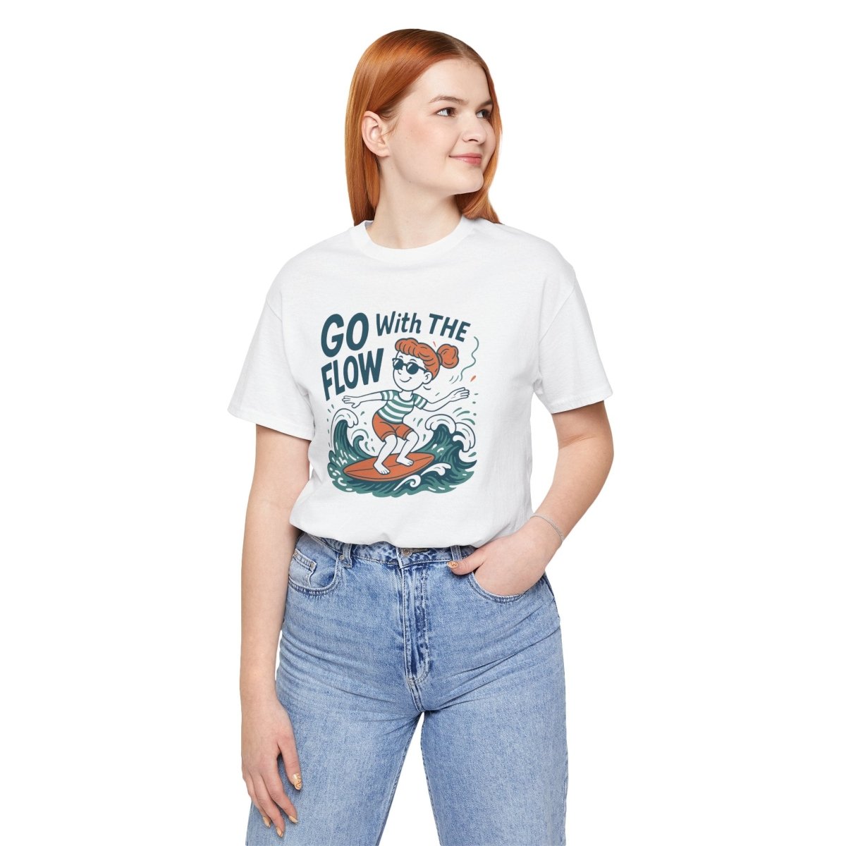 "Go With the Flow" Surf Vibes Unisex Tee, Fun Summer Shirt, Gift for Beach Lovers, Casual Wear, Surfing Apparel, Adventure T-Shirt - MINDSet Collection - AI Tee Hero