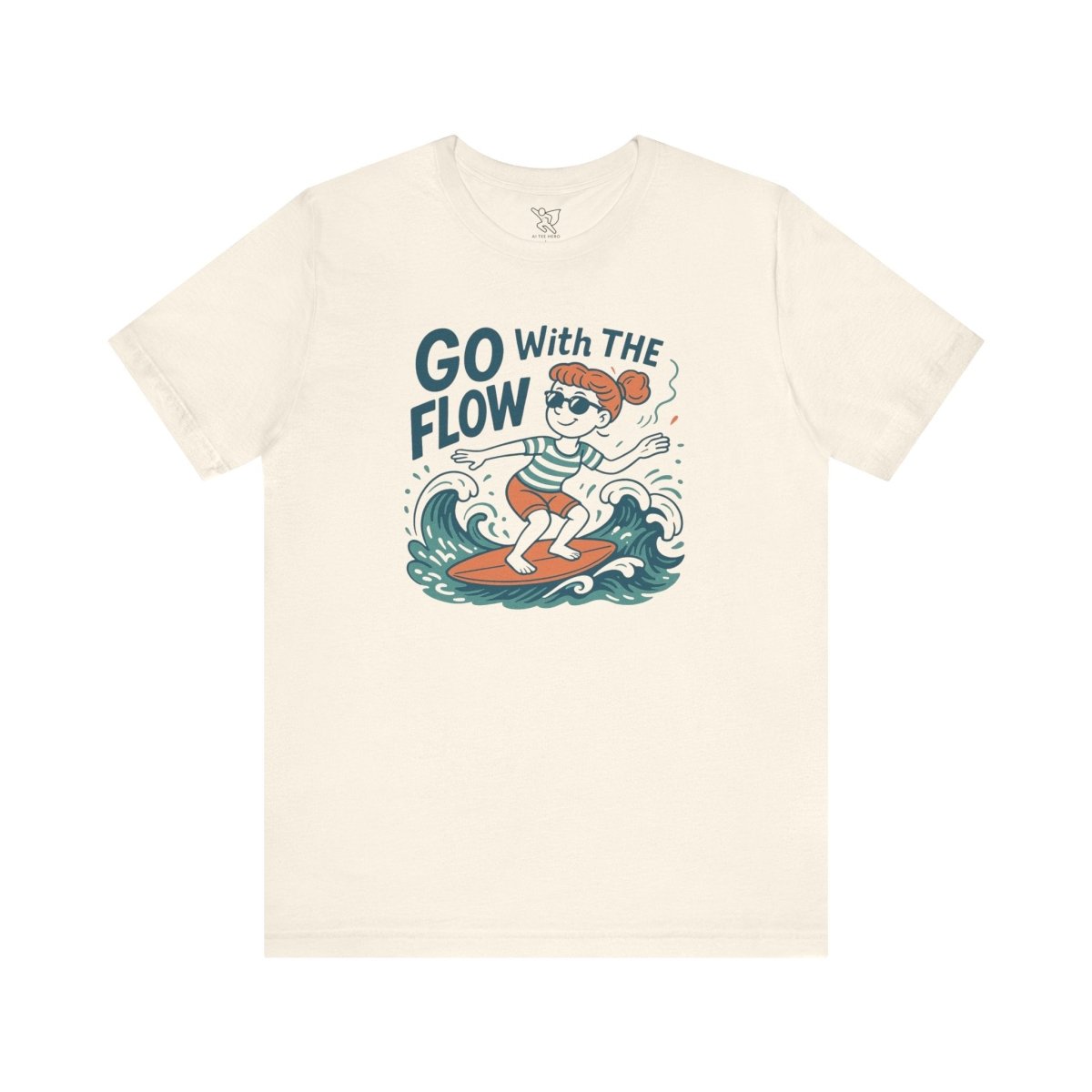 "Go With the Flow" Surf Vibes Unisex Tee, Fun Summer Shirt, Gift for Beach Lovers, Casual Wear, Surfing Apparel, Adventure T-Shirt - MINDSet Collection - AI Tee Hero