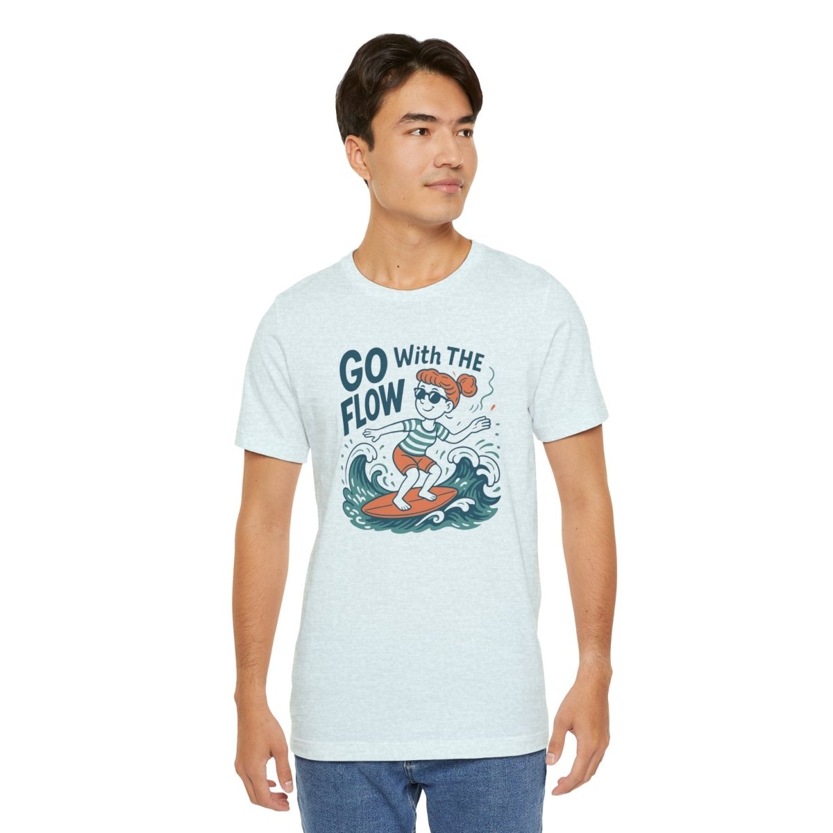 "Go With the Flow" Surf Vibes Unisex Tee, Fun Summer Shirt, Gift for Beach Lovers, Casual Wear, Surfing Apparel, Adventure T-Shirt - MINDSet Collection - AI Tee Hero